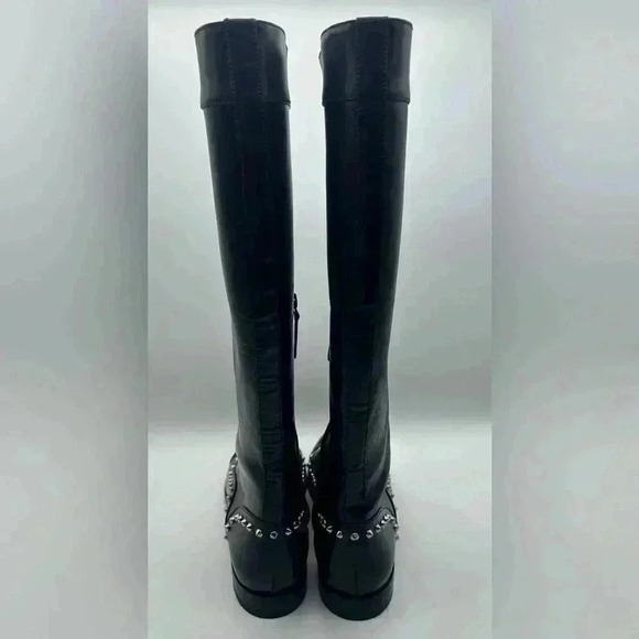 ALEXANDER McQUEEN Black Leather Metal Stud Detail Round-Toe Knee Boots 38 New* - Picture 8 of 16